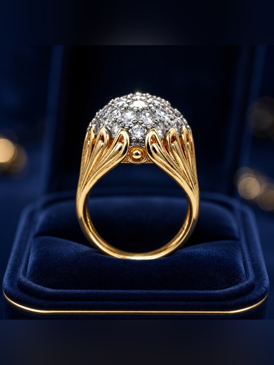 Anthropologie Jewelry - Gold Dome Ring with Clear Crystal Cluster